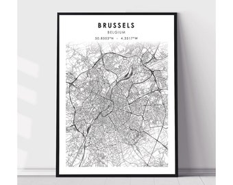 Brussels Map Print | Brussels Belgium Map Print | Brussels Belgium Map Decor Canvas Print