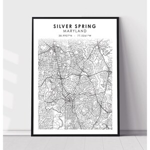 Silver Spring Carte de la ville Imprimer | Silver Spring Maryland Carte Imprimer | Silver Spring Maryland Carte Décor Canvas Print