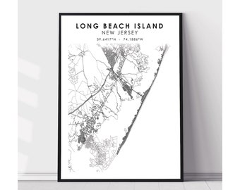 Long Beach Island City Map Print | Long Beach Island New Jersey Map Print | Long Beach Island New Jersey Map Decor Canvas Print