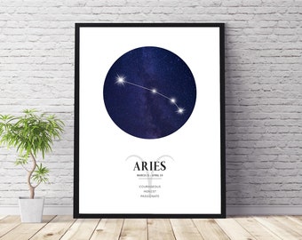 Aries Zodiac Print | Aries Horoscope Star Map | Aries Star Sign | Aries Astrology Sign Print  | Aries Constellation Print
