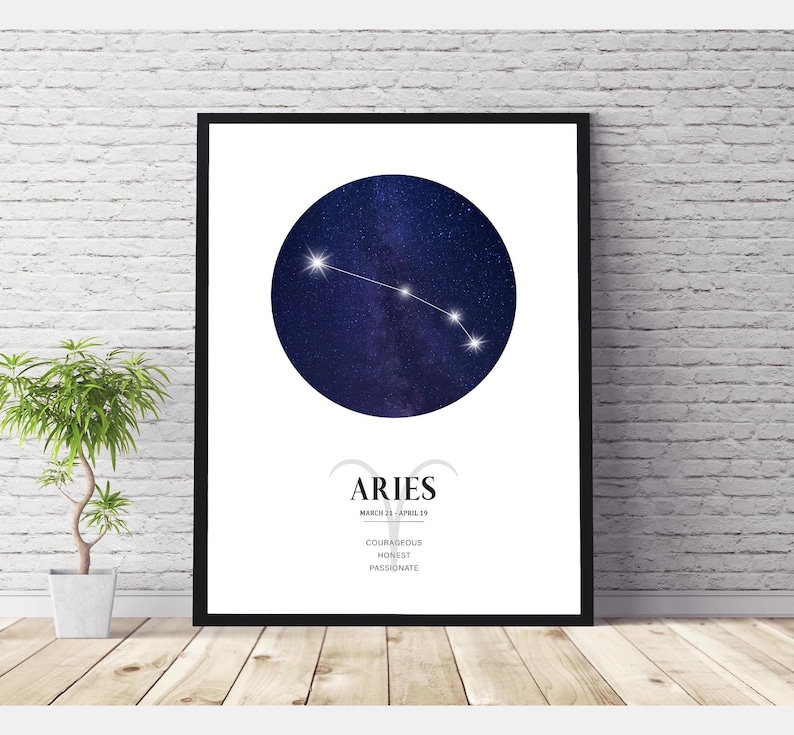 Aries Zodiac Print | Aries Horoscope Star Map | Aries Star Sign | Aries Astrology Sign Print | Aries Constellation Print image 1