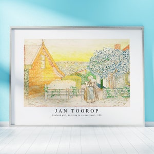 Jan Toorop Print Download Digital File -  Zeeland girl, knitting in a courtyard (190) Wall Art, Frame TV Art Prints, Wall Decor, Download