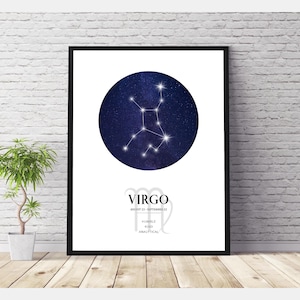 | d’impression du zodiaque vierge Carte des étoiles de l’horoscope de la Vierge | signe astrologique de la Vierge | Signe astrologique vierge Imprimer | Impression de la Constellation de la Vierge