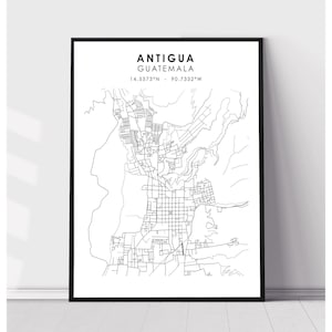 Carte de la ville d’Antigua | d’impression Antigua Guatemala Carte d’impression | Antigua Guatemala Carte Décor Impression de toile