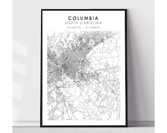 Columbia Map Print | Columbia South Carolina Map Print | Columbia South Carolina Map Decor Canvas Print
