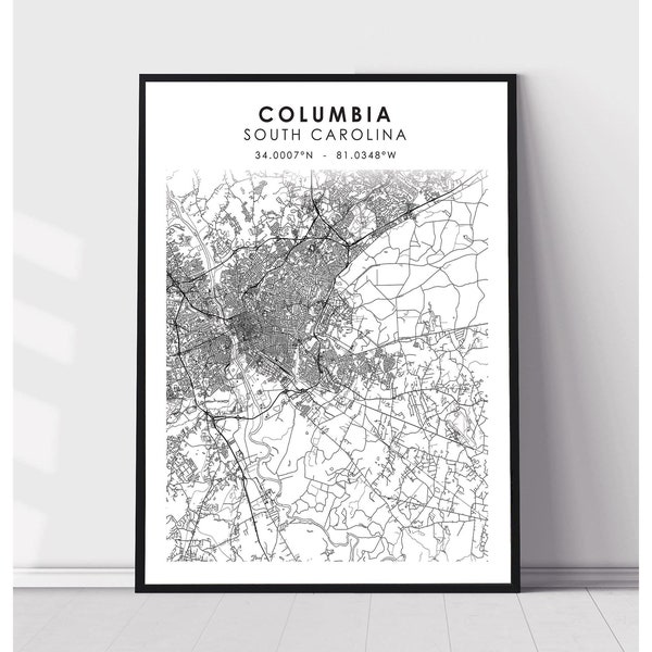 Columbia Map Print | Columbia South Carolina Map Print | Columbia South Carolina Map Decor Canvas Print