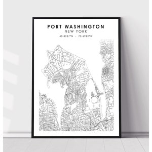 Carte de Port Washington Imprimer | Port Washington New York Carte Imprimer | Port Washington New York Carte Décor Canvas Imprimer