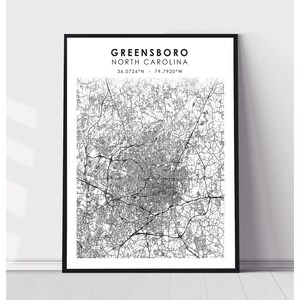Greensboro Map Print | Greensboro North Carolina Map Print | Greensboro North Carolina Map Decor Canvas Print