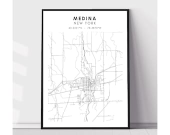 Medina Map Print | Medina New York Map Print | Medina New York Map Decor Canvas Print