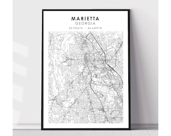 Marietta City Map Print | Marietta Georgia Map Print | Marietta Georgia Map Decor Canvas Print