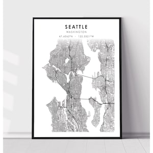 | d’impression de carte de Seattle Seattle Washington Carte Imprimer | Seattle Washington Carte Décor Canvas Print