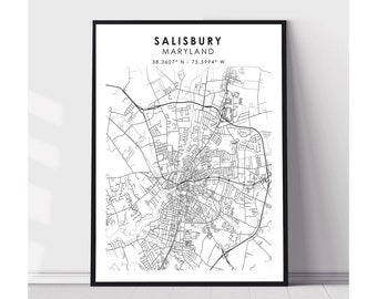 Salisbury City Map Print | Salisbury Maryland Map Print | Salisbury Maryland Map Decor Canvas Print