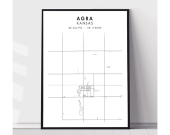 Agra City Map Print | Agra Kansas Map Print | Agra Kansas Map Decor Canvas Print