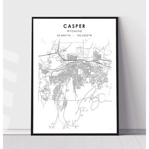 Casper Map Print Casper Wyoming Map Print Casper Wyoming Map Decor Canvas Print image 1