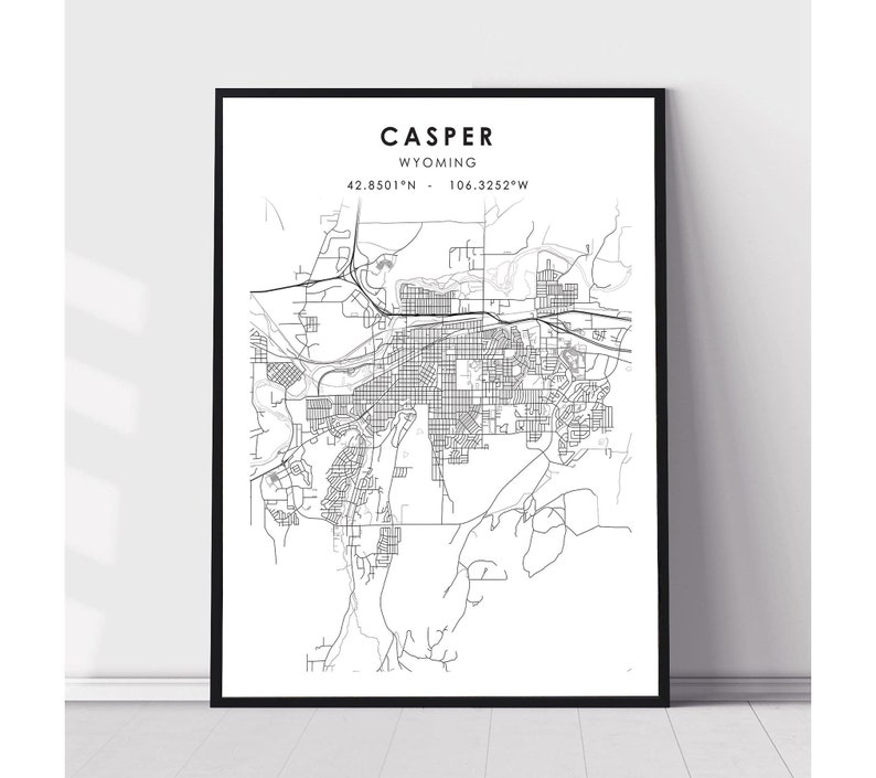 Casper Map Print Casper Wyoming Map Print Casper Wyoming Map Decor Canvas Print image 1