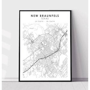 New Braunfels Map Print | New Braunfels Texas Map Print | New Braunfels Texas Map Decor Canvas Print