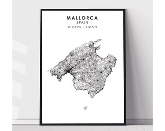 Mallorca City Map Print | Mallorca Spain Map Print | Mallorca Spain Map Decor Canvas Print