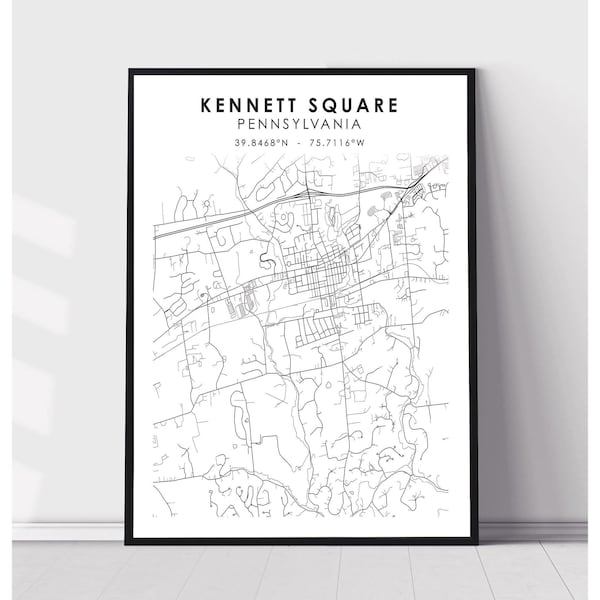 Kennett Square Map Print | Kennett Square Pennsylvania Map Print | Kennett Square Pennsylvania Map Decor Canvas Print