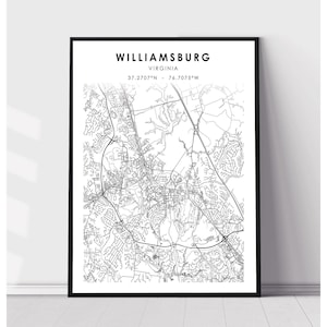 Williamsburg Map Print | Williamsburg Virginia Map Print | Williamsburg Virginia Map Decor Canvas Print