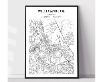 Williamsburg Map Print | Williamsburg Virginia Map Print | Williamsburg Virginia Map Decor Canvas Print