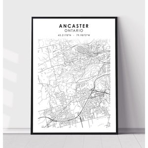 Ancaster Carte de la ville Imprimer | Ancaster Ontario Carte d’impression | Ancaster Ontario Carte Décor Impression de toile