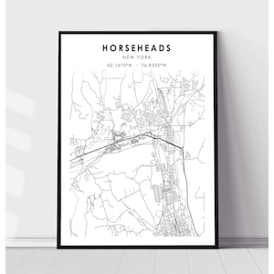 | d’impression de la carte horseheads Horseheads New York Carte Imprimer | Horseheads New York Carte Décor Canvas Imprimer