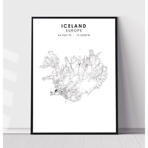 Carte de l’Islande Imprimer | Carte de l’Islande Imprimer | Islande Carte Décor Canvas Imprimer