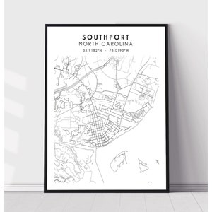 Southport City Map Print | Southport North Carolina Map Print | Southport North Carolina Map Decor Canvas Print