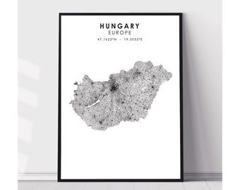 Hungary Map Print | Hungary Map Print | Hungary Map Decor Canvas Print