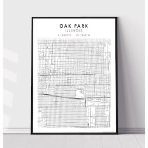 carte d’Oak Park Imprimer | Oak Park Illinois Carte Imprimer | Oak Park Illinois Carte Décor Toile Imprimer