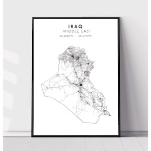 Iraq Map Print | Iraq Map Print | Iraq Map Decor Canvas Print