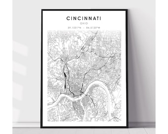 Cincinnati Map Print | Cincinnati Ohio Map Print | Cincinnati Ohio Map Decor Canvas Print