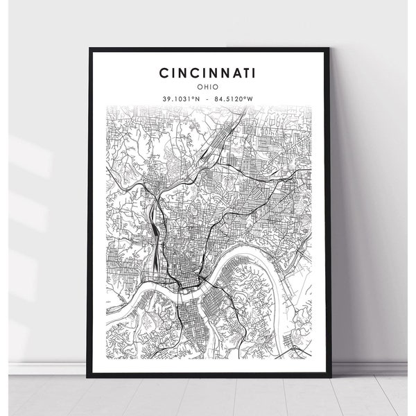 Cincinnati Map Print | Cincinnati Ohio Map Print | Cincinnati Ohio Map Decor Canvas Print