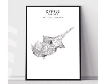 Cyprus Map Print | Cyprus Map Print | Cyprus Map Decor Canvas Print
