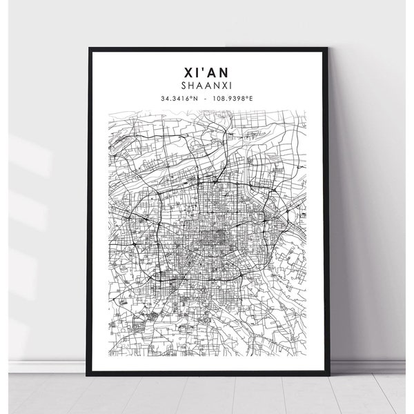 Xian Map Print | Xian Shaanxi Map Print | Xian Shaanxi Map Decor Canvas Print