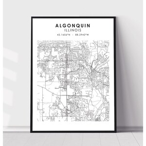 Carte de la ville algonquine | d’impression | d’impression de la carte algonquine de l’Illinois Algonquin Illinois Carte Décor Impression sur toile
