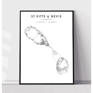 St Kitts & Nevis Map Print | St Kitts Nevis Map Print | St Kitts - Nevis Map Decor Canvas Print