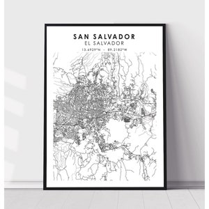 San Salvador Map Print | San Salvador El Salvador Map Print | San Salvador El Salvador Map Decor Canvas Print