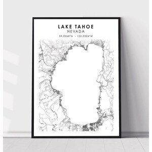 Lake Tahoe Map Print | Lake Tahoe Nevada Map Print | Lake Tahoe Nevada Map Decor Canvas Print