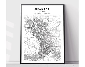Granada Map Print | Granada Spain Map Print | Granada Spain Map Decor Canvas Print