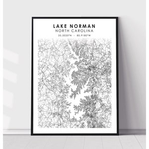 Lake Norman Map Print | Lake Norman North Carolina Map Print | Lake Norman North Carolina Map Decor Canvas Print