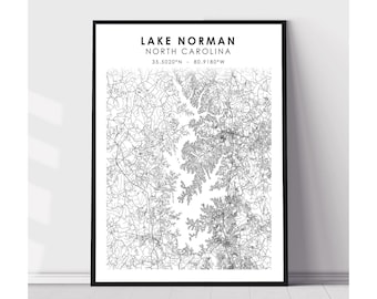 Lake Norman Map Print | Lake Norman North Carolina Map Print | Lake Norman North Carolina Map Decor Canvas Print
