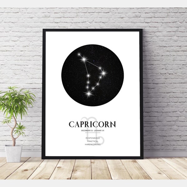 Capricorn Zodiac Print | Capricorn Horoscope Star Map | Capricorn Star Sign | Capricorn Astrology Sign Print  | Capricorn Constellation