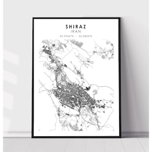 Shiraz City Map Print | Shiraz Iran Map Print | Shiraz Iran Map Decor Canvas Print