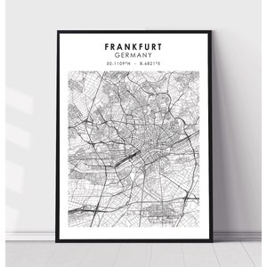 Frankfurt Map Print | Frankfurt Germany Map Print | Frankfurt Germany Map Decor Canvas Print