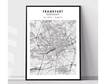 Frankfurt Map Print | Frankfurt Germany Map Print | Frankfurt Germany Map Decor Canvas Print