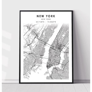 | d’impression de la carte de New York New York New York Carte Imprimer | New York New York Carte Décor Canvas Imprimer