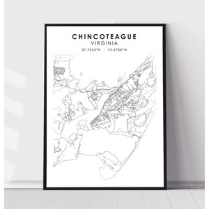 Chincoteague Map Print | Chincoteague Virginia Map Print | Chincoteague Virginia Map Decor Canvas Print