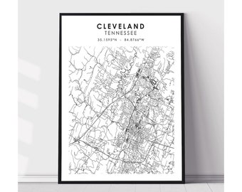 Cleveland Map Print | Cleveland Tennessee Map Print | Cleveland Tennessee Map Decor Canvas Print