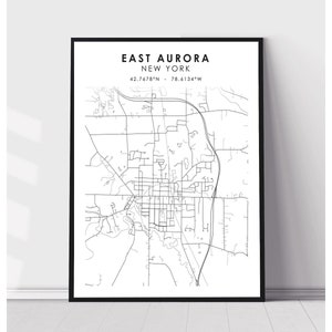 East Aurora Carte Imprimer | East Aurora New York Carte Imprimer | East Aurora New York Carte Décor Canvas Imprimer